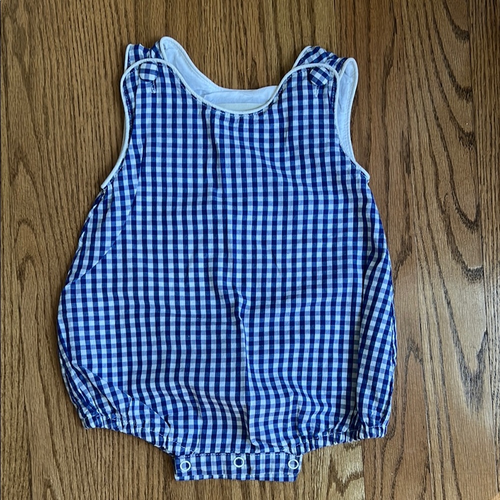 Lil Cactus Blue Gingham Baby Boy Romper 3-6m
